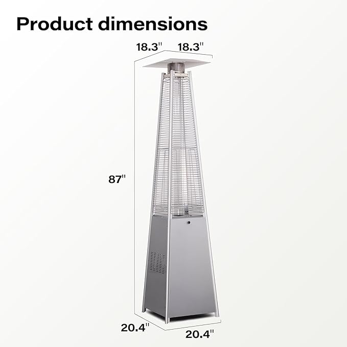LAUSAINT HOME Pyramid Patio Heater, 48,000 BTU Outdoor Patio Heater All Stainless Steel, Upgraded Quartz Glass Tube Propane Heater for Backyard Commercial, Tip-Over Protection, Cover & Wheels