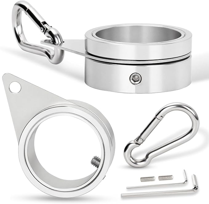 1.5" Flag Pole Rings, 2 Pcs Aluminum Alloy Spinning Flag Pole Ring Clips Swivels, 360° Rotating Anti Wrap Flagpole Ring Hardware with Stainless Steel Carabiners for 1.26-1.5" Diameter