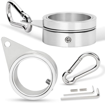 1.5" Flag Pole Rings, 2 Pcs Aluminum Alloy Spinning Flag Pole Ring Clips Swivels, 360° Rotating Anti Wrap Flagpole Ring Hardware with Stainless Steel Carabiners for 1.26-1.5" Diameter