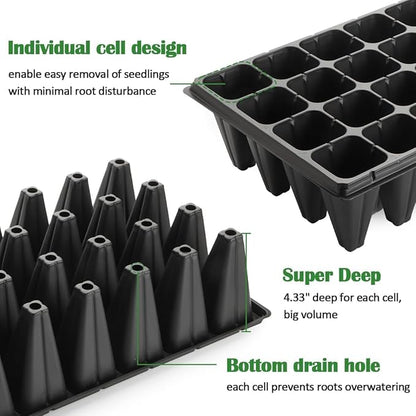 10 Pack 1020 Seedling Starter Trays with 10 Pack 32 Cell Plug Inserts Extra Deep 4.33" - Heavy Duty Plastic Nursery Trays for Seed Germination & Plant Propagation (10 Sets)