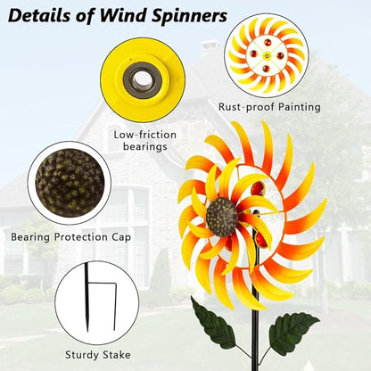 Viveta Wind Spinners for Yard and Garden, Sunflower Metal Wind Spinners,57 * 13 Inch Wind Sculpture for Yard Patio Lawn Garden