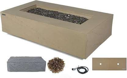 Elementi+ | Colorado Gas Fire Pit Cast Concrete 56" Rectangular Fire Table, Outdoor Fire Pit Electronic Ignition | Canvas Cover, Fire Glass and Burner Lid Included | Sunlight Yellow | Propane Gas