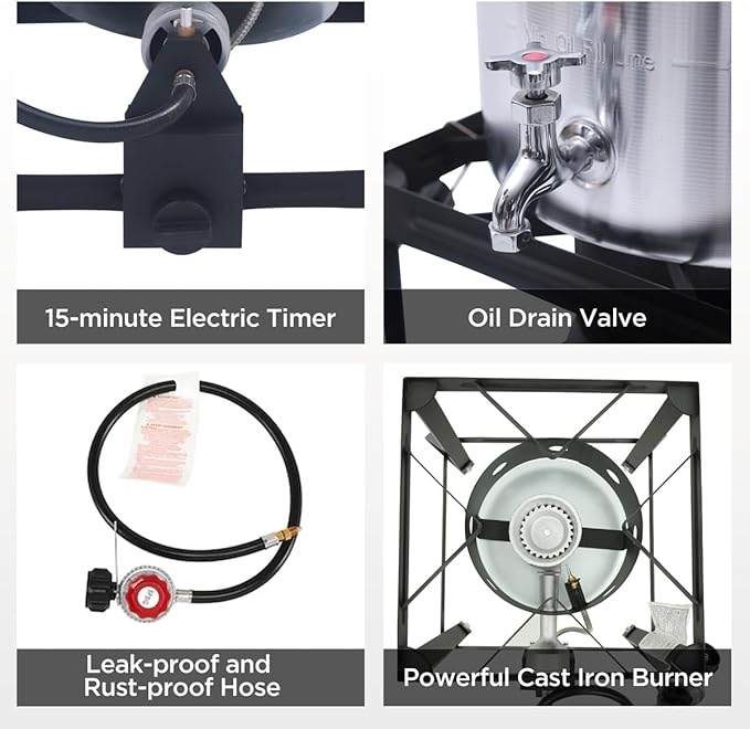 Red Mountain Valley 36Qt Turkey Fryer with Propane Burners, Aluminum Turkey Fryer Pot Basket, Propane Deep Fryer for Outdoor Cooking, Seafood Boil with Spigot,Timer, Marinade Injector, Turkey Rack