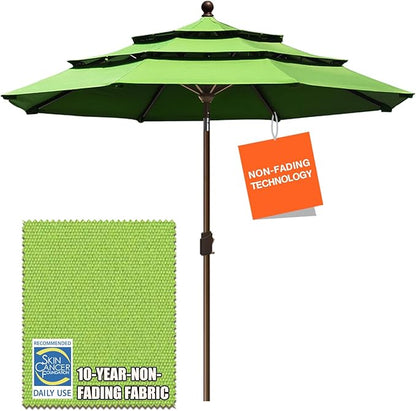 EliteShade USA 10-Year-Non-Fading 9Ft 3 Tiers Market Umbrella Patio Umbrella Outdoor Table Umbrella with Ventilation, Macaw Green