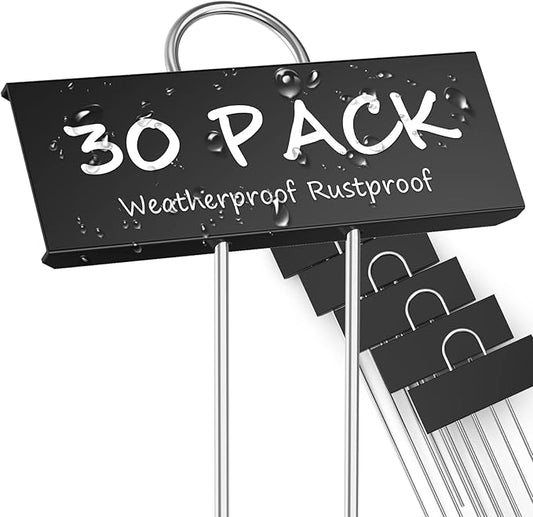 STARTOSTAR 30-Pack Metal Plant Labels Weatherproof Garden Markers,Height 10.6'', Label Area 3.5''X 1.2'' Reusable Nursery Tags for Vegetables Herb Flower Seed Greenhouse - Black