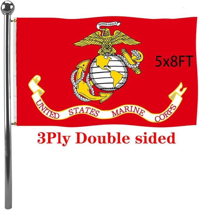 Jayus Double Sided US Marine Corps Military Flags 5x8 FT Outdoor - Vivid Colors 220D USMC Flag Banner with 3 Grommets