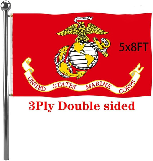 Jayus Double Sided US Marine Corps Military Flags 5x8 FT Outdoor - Vivid Colors 220D USMC Flag Banner with 3 Grommets
