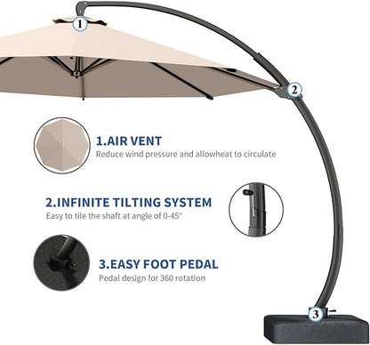 7 Piece Patio Dining Set with 11ft Patio Umbrella (Gray), 7 Navy Outdoor HDPE Dining Set with 6 Chairs + 1 Large Table with 2" Umbrella Hole, for Market, Pool, Garden, Backyard, Deck