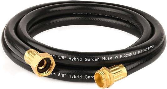Hybrid Garden Hose 15FT - 5/8" Durable and Sturdy Flexible Rubber Hose with Brass Fittings - UV Resistant and Leak Proof with High Functionality for Small Gardens and Patio Cleaning