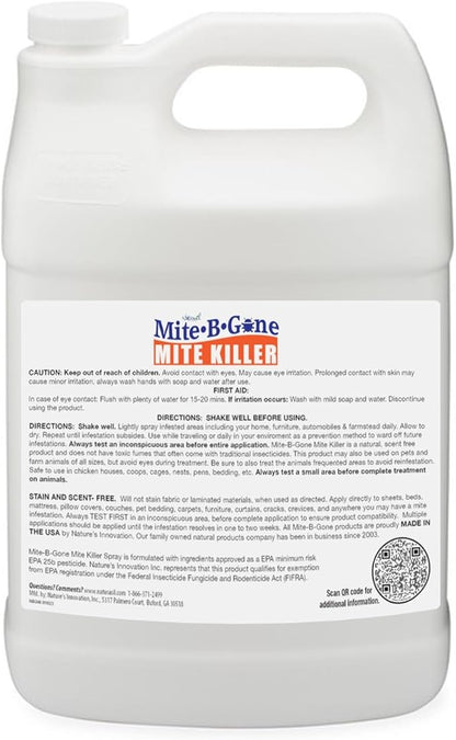 Mite Killer Treatment Spray Pack by Mite-B-Gone | Kills All Types of Mites, Dust, Spider, Rat, Carpet & Bird Mites | Safe for Homes, Furniture & Pets | Non-Toxic | Kid & Pet Friendly | 1 Gal 4-Pack