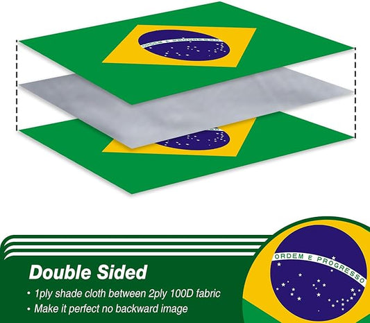 Brazil Brazilian Flag 3x5 ft Outdoor, Double Sided 3 Ply Heavy Duty Brazil National Country Flag, 100% Quality Polyester Brazilian Banner with Brass Grommets 4 Rows Stitches