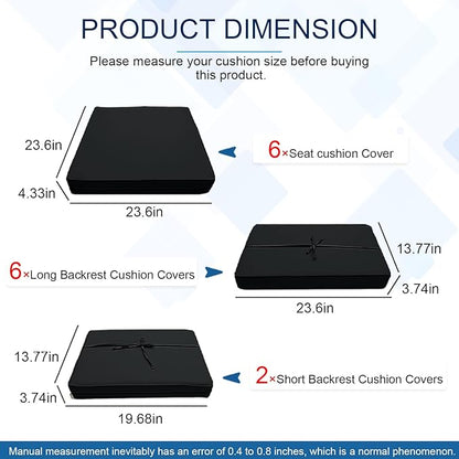 14 PCs Patio Cushion Covers for 7 PCs Outdoor Furniture Sectional Seating Sets Water Resistant Plus 2 Throw Pillows (Black, 23.6(L)*23.6(W)*4.33(T) inches)