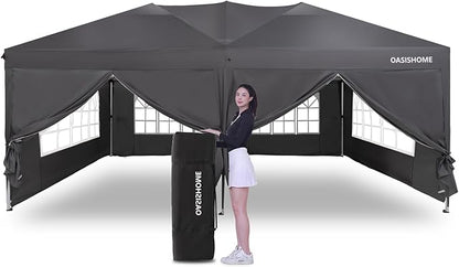 OASISHOME Pop-up Gazebo Canopy Tent 10'x20' with 6 Removable Sidewalls, Windows, Stakes, Ropes, Carry Bag,Suitable for Patio, Outdoor, Wedding Parties&Commercial Events (Grey (NOT Black), 10X20)