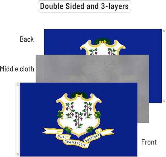 AMZFLAG Connecticut State Flag 3x5 ft Outdoor, Heavy Duty 3 Ply Polyester CT Connecticut Flags with 2 Brass Grommets, Patriotic Double Sided State of Connecticut Flag