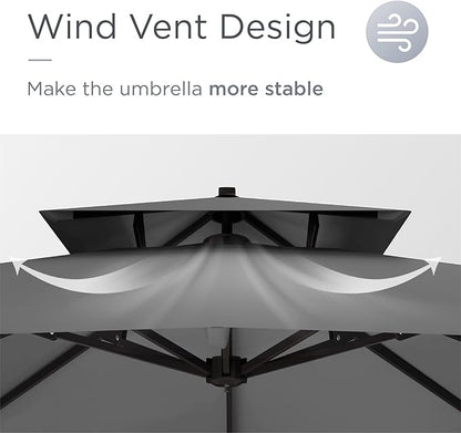 10' X 13' Patio Umbrella with Base Included Outdoor Large Rectangle Offset Cantilever Umbrellas Double Top Heavy Duty Windproof with 360-degree Rotation for Pool Garden Deck