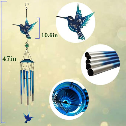 Outdoor Wind Chimes Hummingbird Metal WindChimes Gift for Outside/Indoors, Home, Lawn, Porch, Patio, Garden Decor, Yard Decoration (Bule Hummingbird)