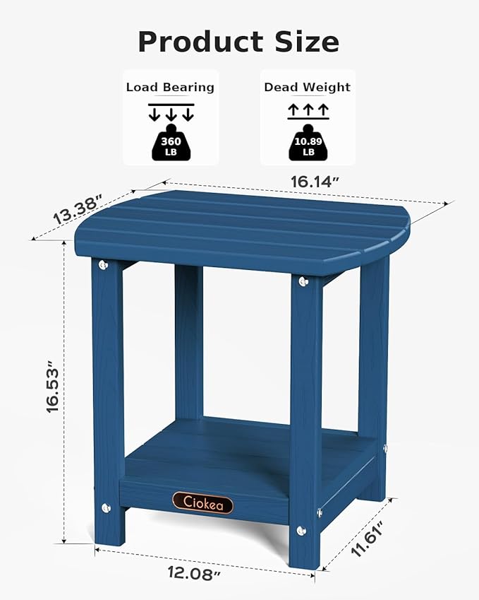 Ciokea Adirondack Outdoor Side Table 2 Pack, 2-Tier Sturdy Patio End Table Weather Resistant for Patio, Pool, Porch, Navy Blue