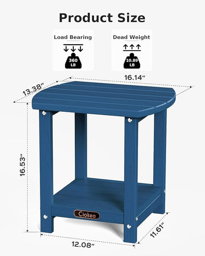 Ciokea Adirondack Outdoor Side Table 2 Pack, 2-Tier Sturdy Patio End Table Weather Resistant for Patio, Pool, Porch, Navy Blue