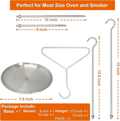 Upgraded Turkey Fryer Stand Kit and Vertical Skewer Set, Thanksgiving Turkey Fryer Accessories Poultry Turkey Hanger Chicken Rack for Grill Stainless Steel (with Lifter Hook)
