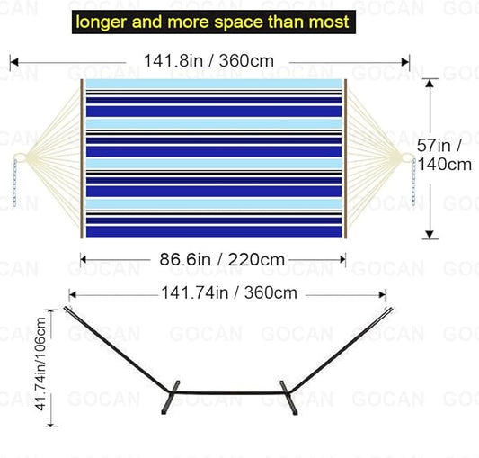 Quilted Fabric Double Hammock Won't flip with Stand and Spreader Bars,Safer and Sturdier,Quality Hammocks for Outdoor Indoor Patio Yard Two Sided Dual use red/Blue