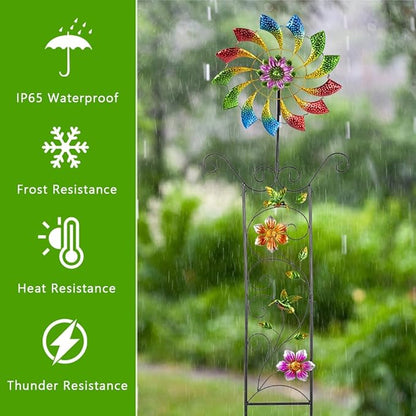 12.8” Wind Spinners Outdoor,Waterproof Wind Spinners for Yard and Garden,Kinetic Wind Spinner with Weather Vane,Yard Art Wind Sculptures & Spinners,Metal Muti-Color Pinwheels for Lawn Patio