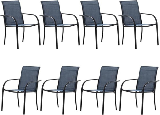 Patio Chairs Set of 8, Outdoor Dining Chairs with Breathable Textilene Fabric, Stackable Patio Chairs for Lawn, Garden, Backyard, Poolside, Dark Blue