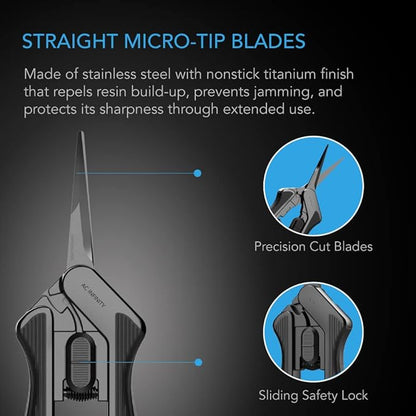AC Infinity 6.6” Stainless Steel Pruning Shear 2-Pack, Lightweight Ergonomic Design, Straight Precision Blades with Nonstick Titanium Coating for Gardening, Hydroponics, Grow Tents