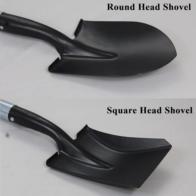 Round Shovel (1 Pack) and Square Shovel (1 Pack), 27 Inches in Length with D-Cup Mini Handle Shovels, Sturdy Build and Easy to use, Firm and Comfortable Durable Handle, Built to Last