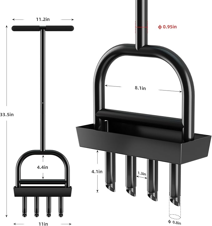 Lawn Aerator Coring Tool with Soil Core Storage Tray,4 Tine Stainless Steel Manual Garden Plug Aerator for Yard Grass,Lawn Coring Aeration for Soil Aeration,Lawn Care Cleaning,Compacted Soil(Black)