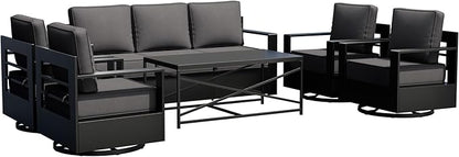Outdoor Patio Furniture Set, 6-Piece Aluminum Patio Conversation Set All-Weather Metal Outdoor Sectional with 6 Inch Thick Cushions, Deep Setting for Garden, Outside and Porch