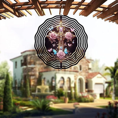 Jesus Cross Wind Spinner, Metal Wind Spinners Outdoor/Indoor, Cross Hanging Garden Decor for Outside, Stainless Wind Spinners for Yard and Garden 10 inch 3D (25.76X25 CM)
