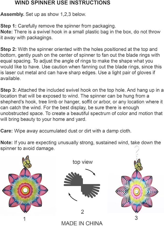 SPRING SONG Butterfly on Mandala Flower Wind Spinner for Yard and Garden Stainless Steel Spinner Indoor and Outdoor Hanging Decor Crafts Ornament Gifts Kinetic Art Yard Garden Hanging Wind Spinner