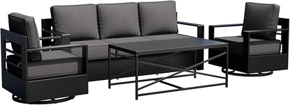 Outdoor Patio Furniture Set, 4-Piece Aluminum Patio Conversation Set All-Weather Metal Outdoor Sectional with 6 Inch Thick Cushions, Deep Setting for Garden, Outside and Porch