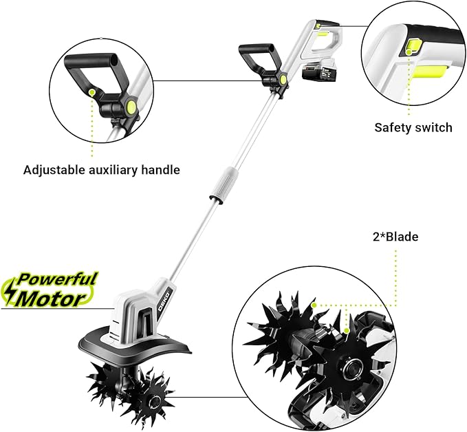 20V Cordless Tiller Cultivator,48 Steel Tines Garden Tiller,9inch Wide Electric Tiller for Gardening,Garden Rototiller with 4AH Battery and Charger Included