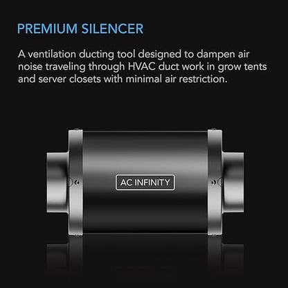 AC Infinity Inline Duct Fan Silencer, 6" Noise Reduction Muffler Blower Silencer for Indoor Hydroponics Grow Tent Ventilation Systems