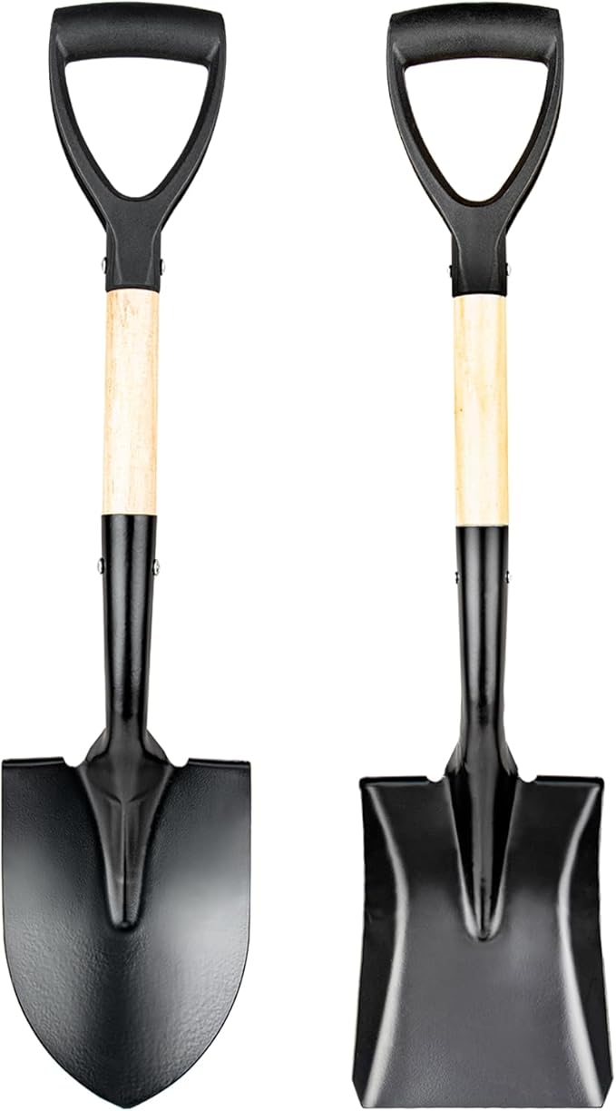 26-inch Small Square Sand and Soil Digging Pointed Shovel with D-Shaped Handle, Vehicle-Mounted Metal Camping Iron Spade, Garden Shovel, Gardening Tools with Wooden Handles (Small Pointed Shovel)