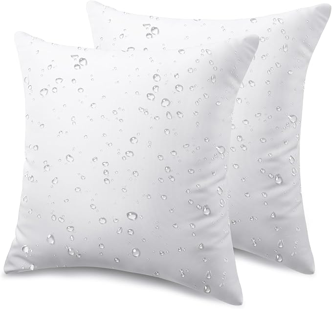 Phantoscope Pack of 2 Premium Outdoor Pillow Inserts, Dual Usage Waterproof Throw Pillows No Cover Needed, Decorative Couch Sham Cushion Stuffer Patio Couch Tent, White 20 x 20 Inches