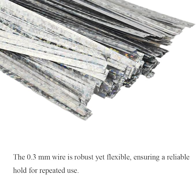 HAHIYO 300Pcs 4inches Holographic Silver Metal Twist Ties Bread Candy Coffee Bag Ties Plant Garden Twist Ties for Cellophane Treat Bags Gift Wraping Bags Plastic Bags Party Cake Present Art Crafts