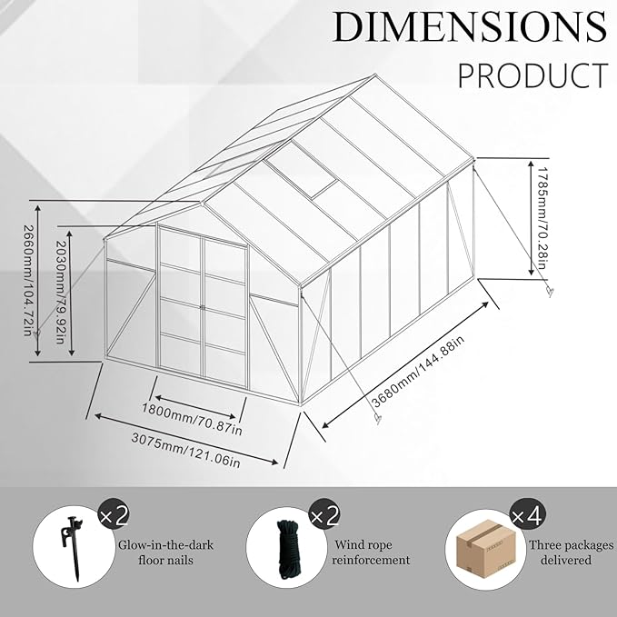 92in High 10*14FT Greenhouse for Outdoors,Polycarbonate Greenhouse with Stronger Wind Protection and Roof Vent,Walk-in Large Aluminum Sunroom Winter Proof,Black