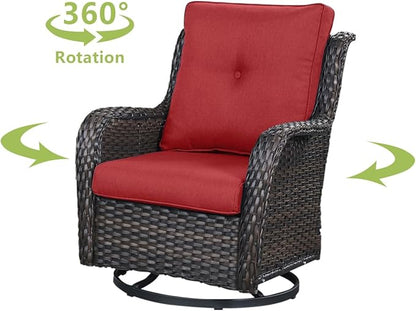 HUMMUH 6-Piece Patio Furniture Set with Fire Pit Table Wicker Outdoor Swivel Rocker Patio Chairs High Back Loveseat Conversation Set for Porch, Backyard, Deck