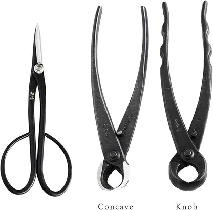 Wazakura Made in Japan 5PCS Bonsai Tool Kit with Roll Bag: Yasugi Steel Satsuki Bonsai Scissors, Concave Branch Cutter, Knob Cutter, Wire Cutter, Tweezers - 5 Tools Satsuki Set with Case