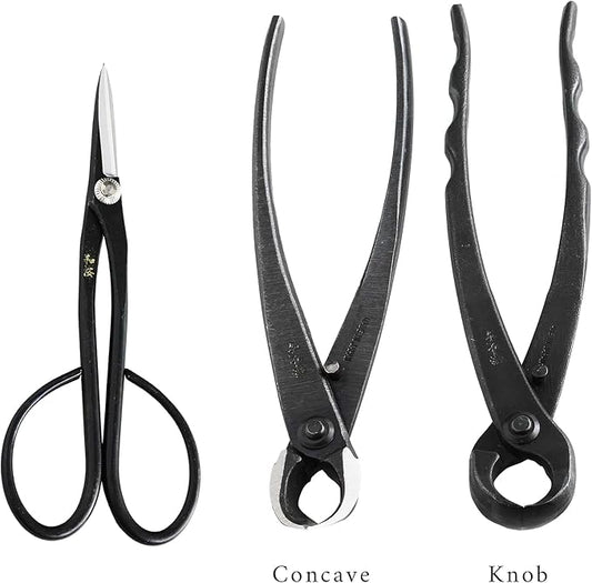 Wazakura Made in Japan 5PCS Bonsai Tool Kit with Roll Bag: Yasugi Steel Satsuki Bonsai Scissors, Concave Branch Cutter, Knob Cutter, Wire Cutter, Tweezers - 5 Tools Satsuki Set with Case