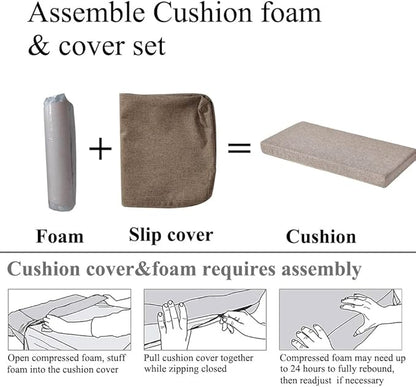 30 x 14 Inch Piano Bench Cushions for Indoor Furniture with Ties Non Slip Kitchen Dining Room Bench seat Cushion for Shoe Storage Ottoman Window Settee Pad, Khaki