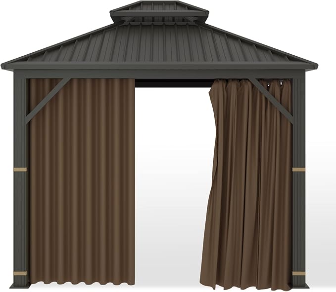 Gazebo Universal Replacement Privacy Curtain – Hugline 10' x 10' Gazebo Side Wall Outdoor Privacy Panel with Zipper (Brown)