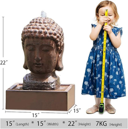 Buddha Water Fountain Outdoor Indoor Zen Statue Decor Large Fiberglass Decorative Fountains in Rock Color 22" Height