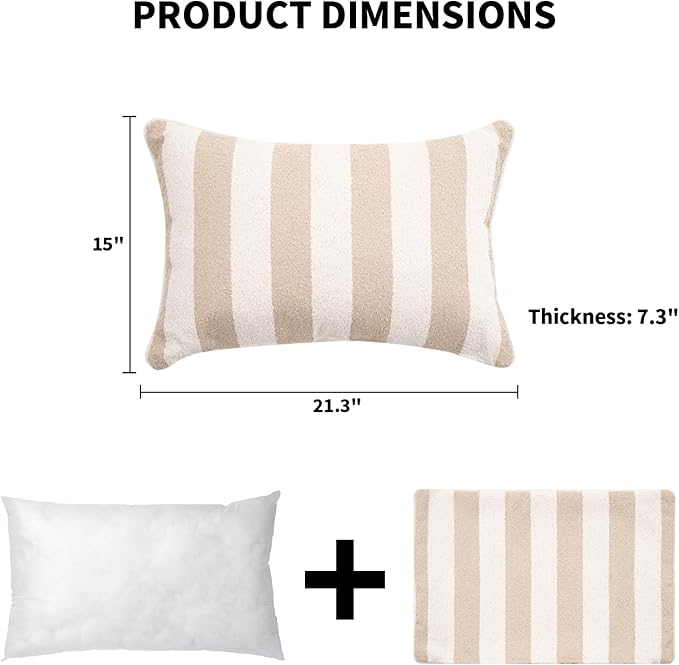 2 Pack Outdoor Throw Pillows 21x15 Inch Decorative Pillow Cushions with Insert for Patio Garden Porch, Khaki Stripe