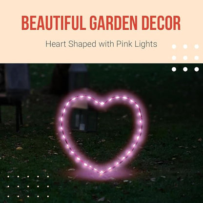 PENDAR'S SIGNS Pink Heart Shaped Solar Outdoor Lights - Solar Decorative Lamps with Stakes for Garden, Yard, Path, or Grave - Landscape Light Decor - Set of 2