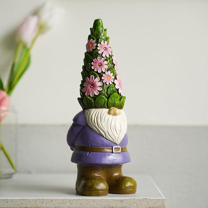 Nacome Garden Outdoor Statues Gnome with Succulent and 7 LED Lights - Lawn Decor for Patio, Balcony, Yard Ornament - Unique Housewarming Gifts