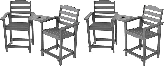 OTSUN Tall Adirondack Chairs Set of 4 with Connecting Tray, 24 inches HDPE Bar Height Outdoor Chairs, All Weather Resistant for Balcony, Porch, Kitchen (4 PCS, Grey)
