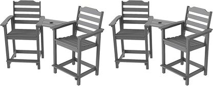 OTSUN Tall Adirondack Chairs Set of 4 with Connecting Tray, 24 inches HDPE Bar Height Outdoor Chairs, All Weather Resistant for Balcony, Porch, Kitchen (4 PCS, Grey)